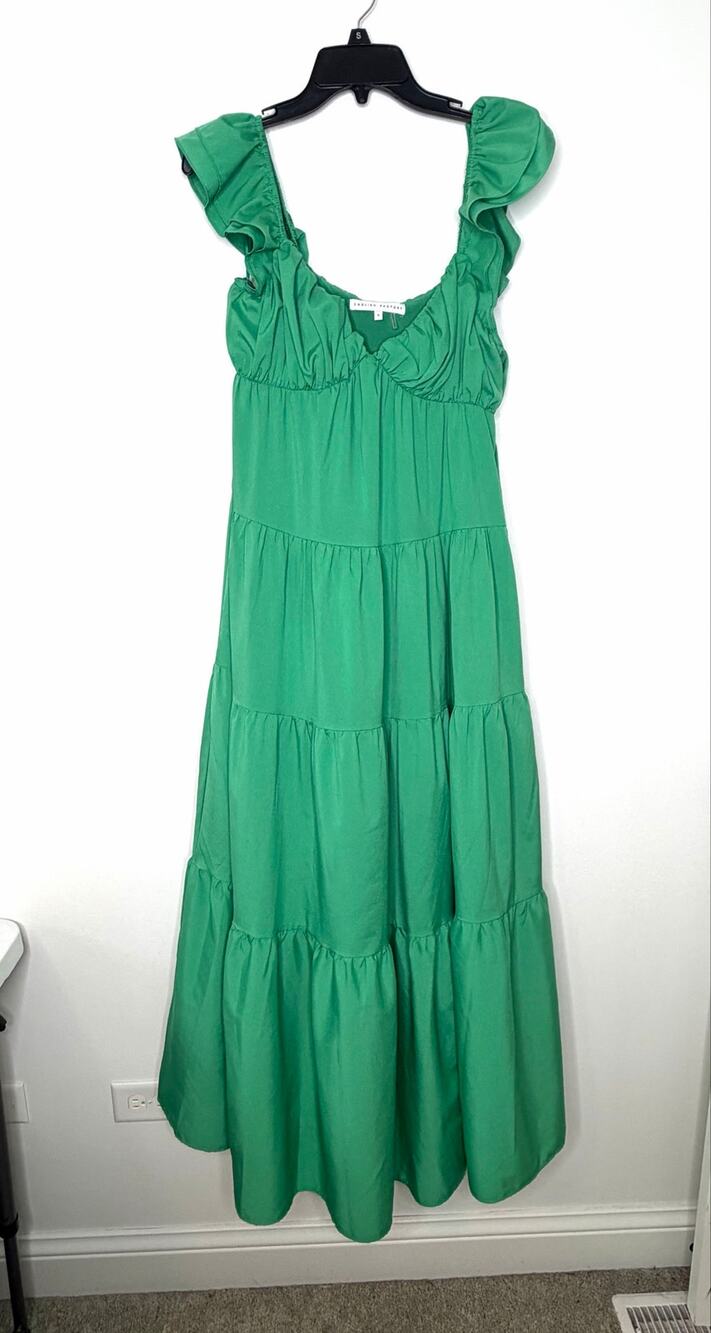 English Factory Tiered Maxi Dress Sz M Ruffle Strap Garden Wedding Guest Cottage